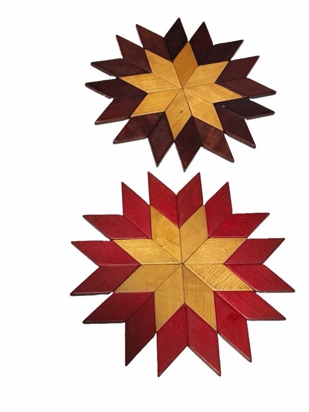 Vintage Set Of 2 Wooden Star Trivet Geometric Pattern